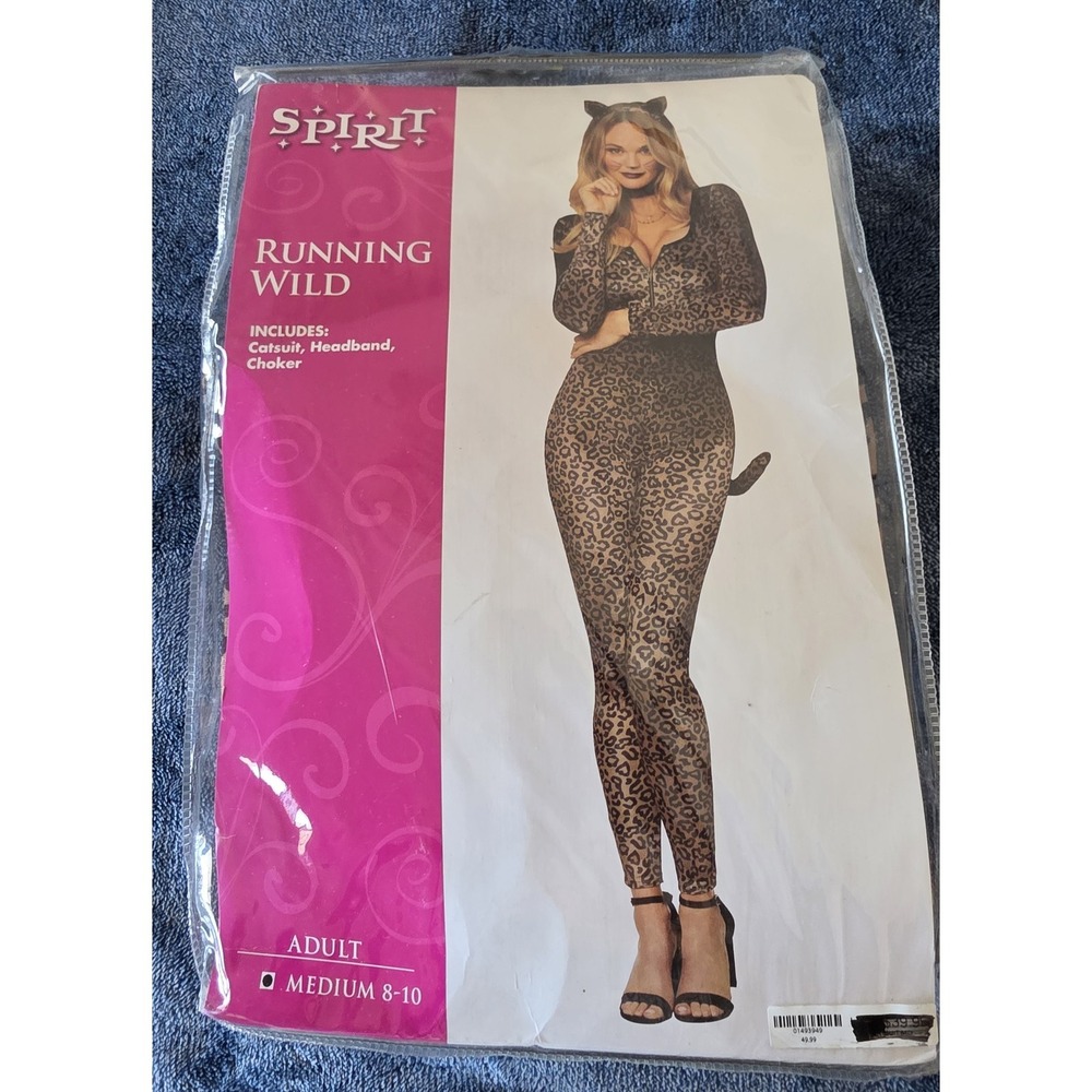 Spirit Women Leopard Catsuit Costume Size M Brown Black Long Sleeve